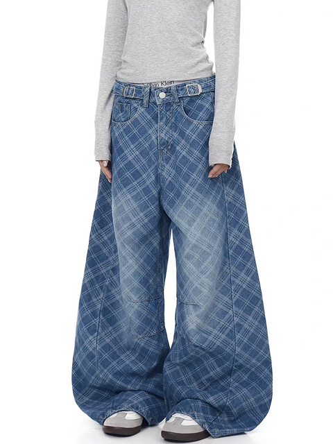 Shadow Grid Wide-Leg Denim