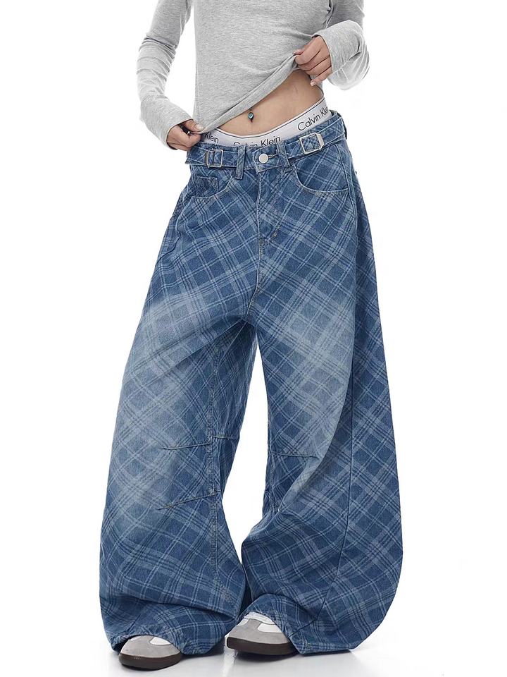 GKIKZ SHADOW GRID WIDE-LEG DENIM