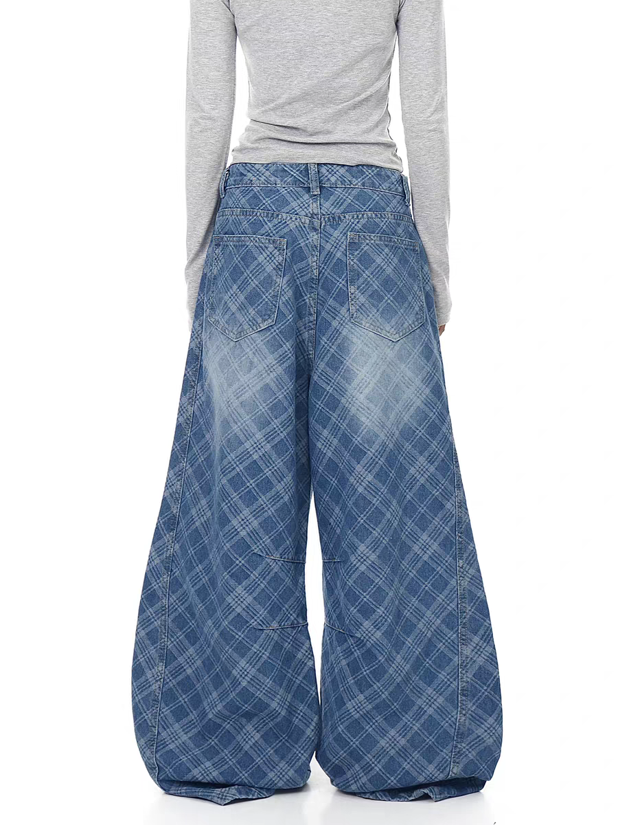 GKIKZ SHADOW GRID WIDE-LEG DENIM