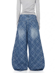 GKIKZ SHADOW GRID WIDE-LEG DENIM