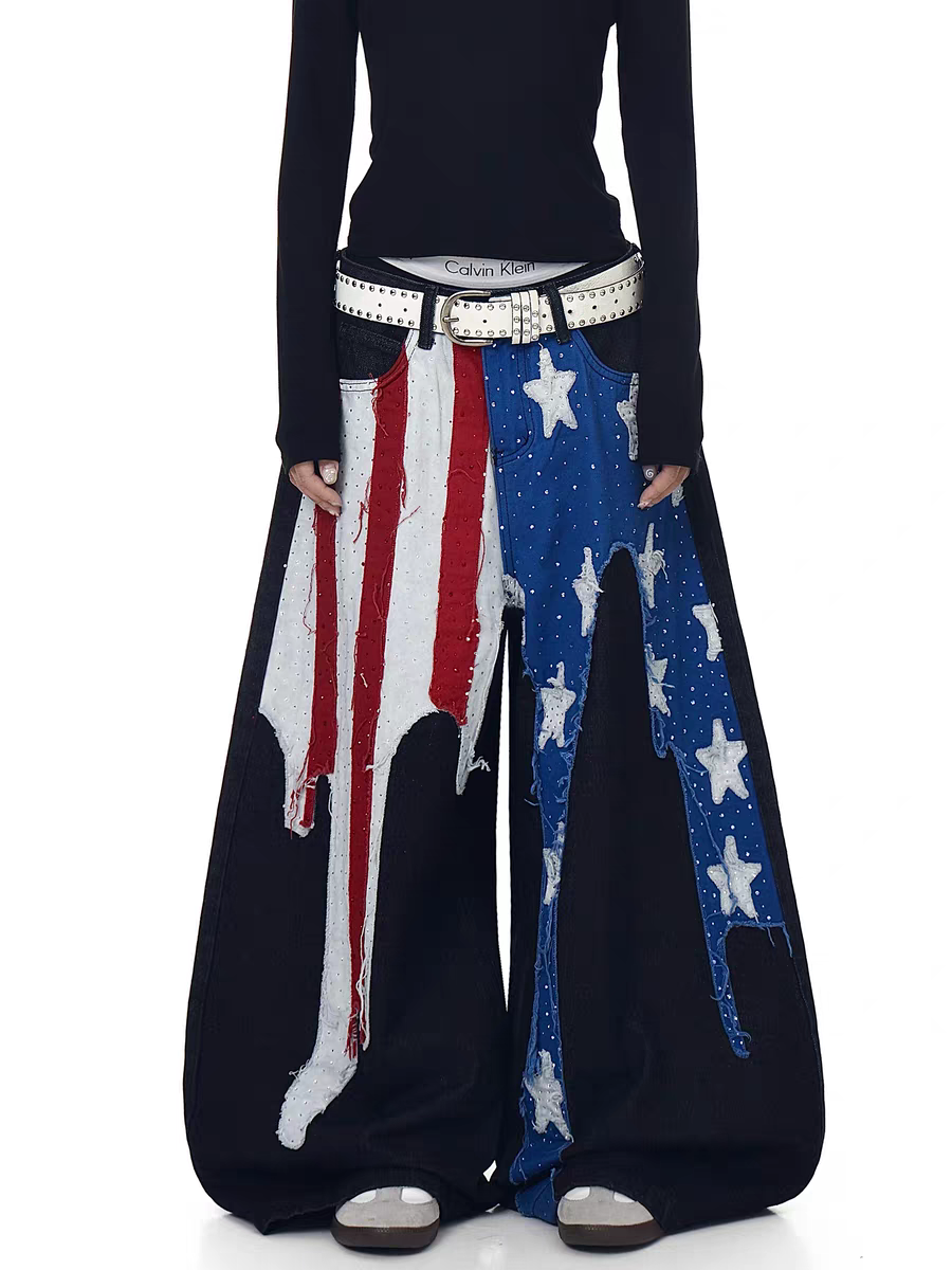 GKIKZ ALL-AMERICAN GRUNGE FLARES WIDE-LEG DENIM PANT