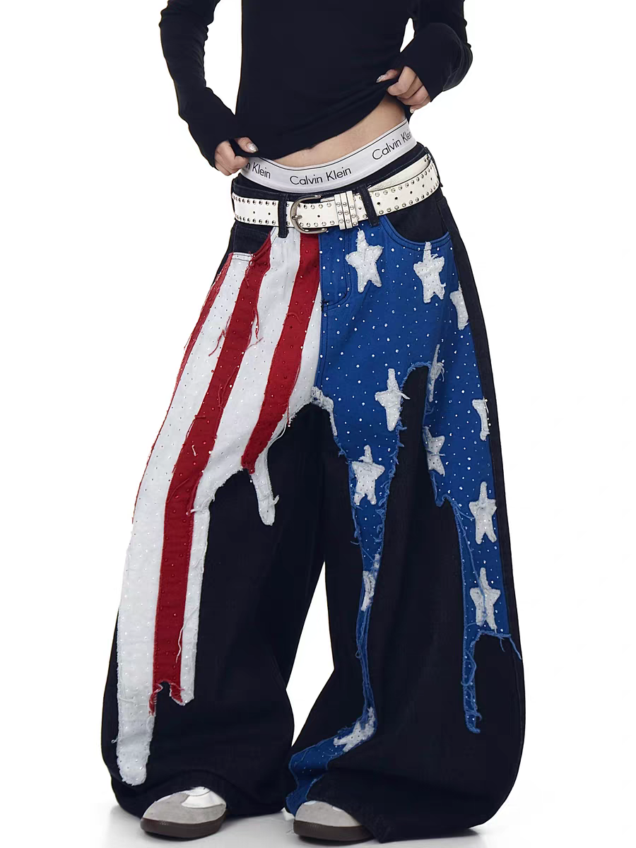 GKIKZ ALL-AMERICAN GRUNGE FLARES WIDE-LEG DENIM PANT