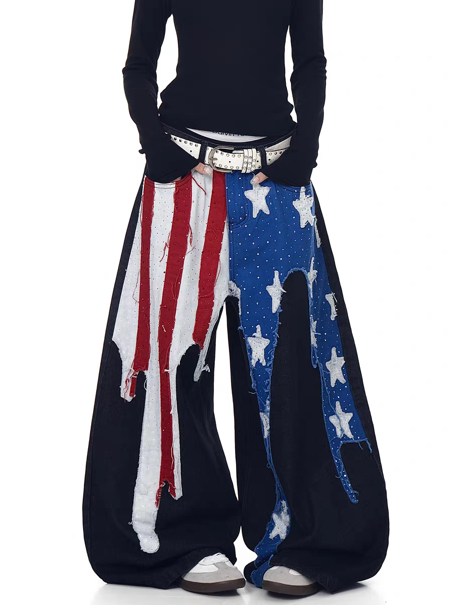 GKIKZ ALL-AMERICAN GRUNGE FLARES WIDE-LEG DENIM PANT