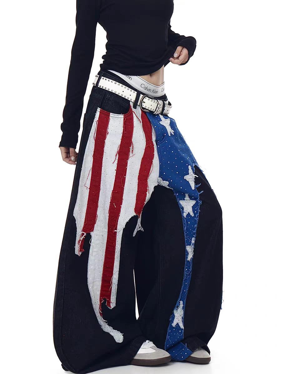 GKIKZ ALL-AMERICAN GRUNGE FLARES WIDE-LEG DENIM PANT