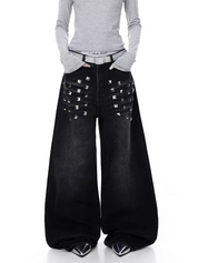 Pyramid Punk Studded Wide-Leg Denim Pant