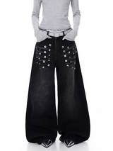Pyramid Punk Studded Wide-Leg Denim Pant