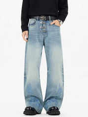 GKIKZ AZURE BLOOM BUCKLE-LOCK WIDE-LEG DENIM