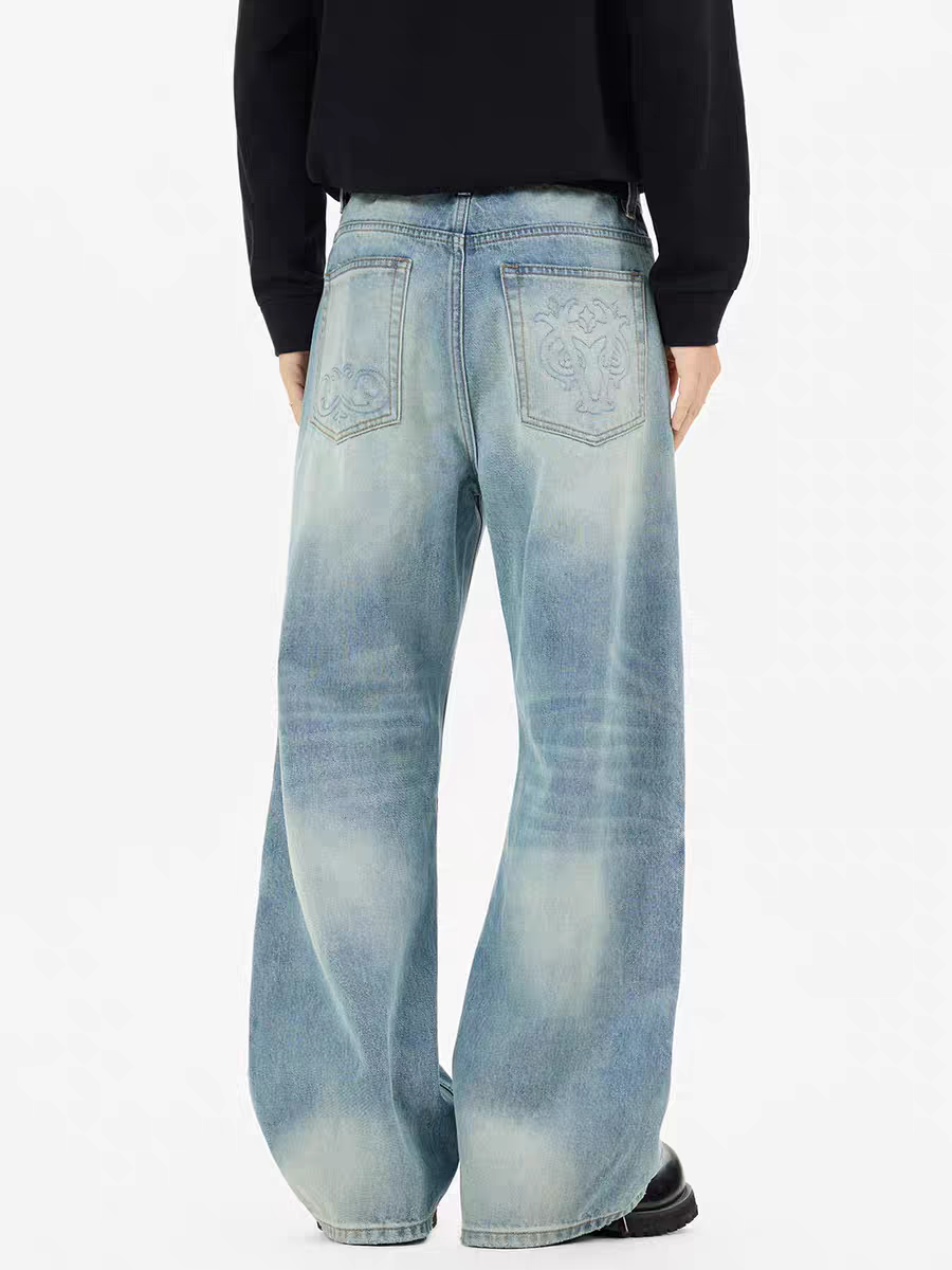 GKIKZ AZURE BLOOM BUCKLE-LOCK WIDE-LEG DENIM