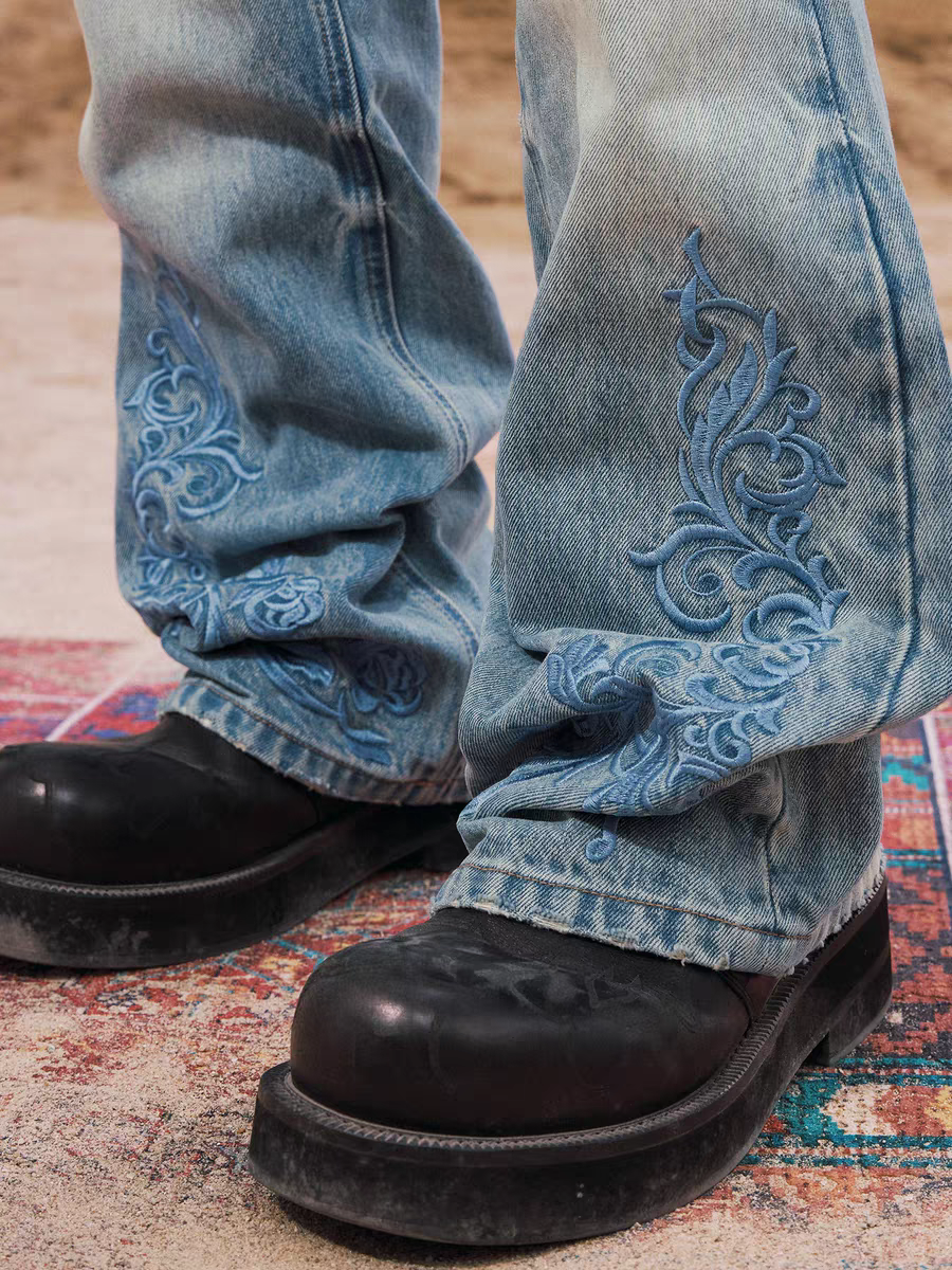 GKIKZ AZURE BLOOM BUCKLE-LOCK WIDE-LEG DENIM