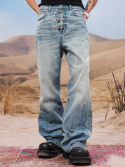 GKIKZ AZURE BLOOM BUCKLE-LOCK WIDE-LEG DENIM