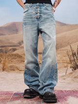 GKIKZ AZURE BLOOM BUCKLE-LOCK WIDE-LEG DENIM