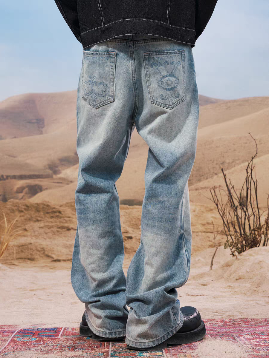 GKIKZ AZURE BLOOM BUCKLE-LOCK WIDE-LEG DENIM