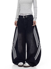 GKIKZ TRI-LINE CURVED PANEL DENIM PANTS