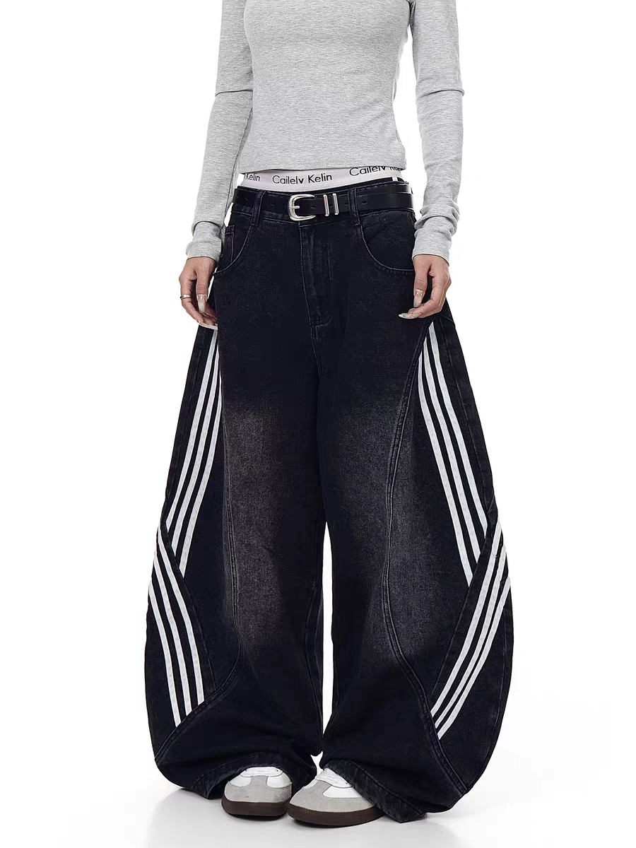 GKIKZ TRI-LINE CURVED PANEL DENIM PANTS