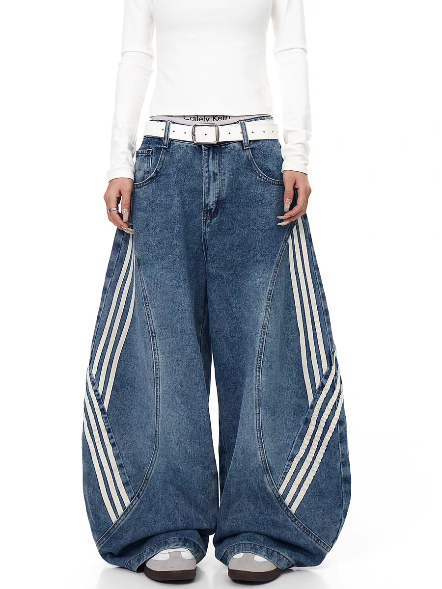 GKIKZ TRI-LINE CURVED PANEL DENIM PANTS