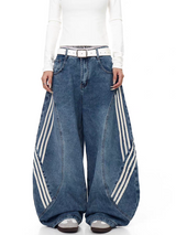 GKIKZ TRI-LINE CURVED PANEL DENIM PANTS