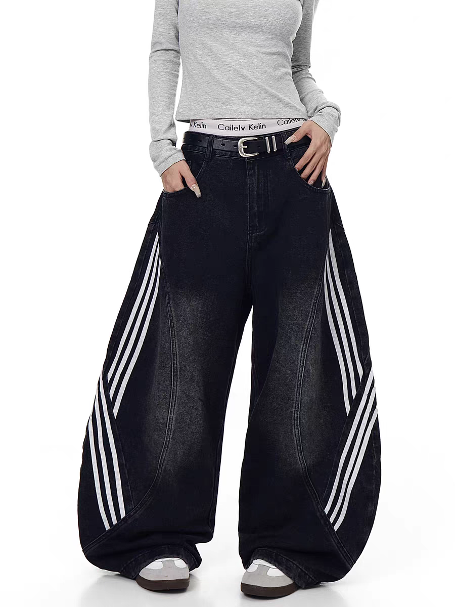 GKIKZ TRI-LINE CURVED PANEL DENIM PANTS