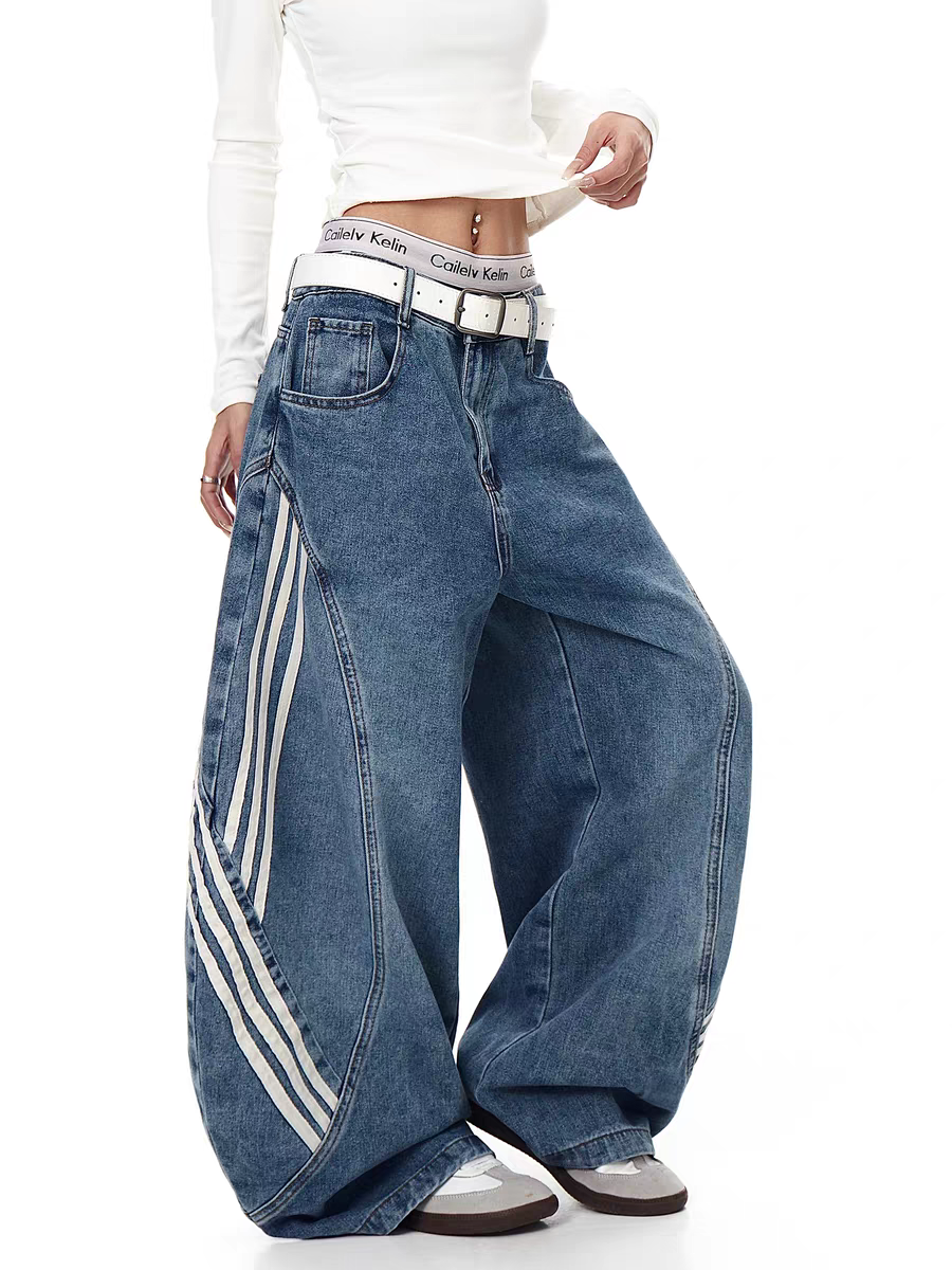 GKIKZ TRI-LINE CURVED PANEL DENIM PANTS