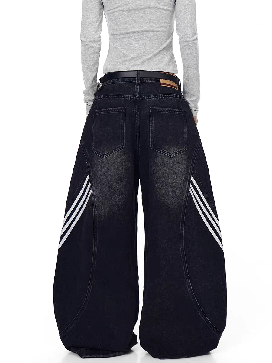 GKIKZ TRI-LINE CURVED PANEL DENIM PANTS