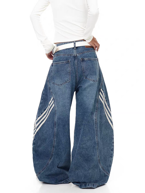 Tri-Line Curved Panel Denim Pants