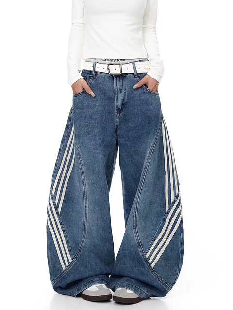 Tri-Line Curved Panel Denim Pants