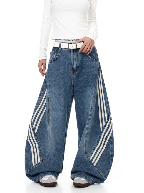 Tri-Line Curved Panel Denim Pants