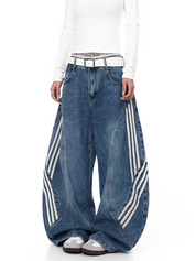 GKIKZ TRI-LINE CURVED PANEL DENIM PANTS