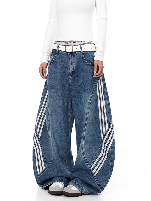 Tri-Line Curved Panel Denim Pants