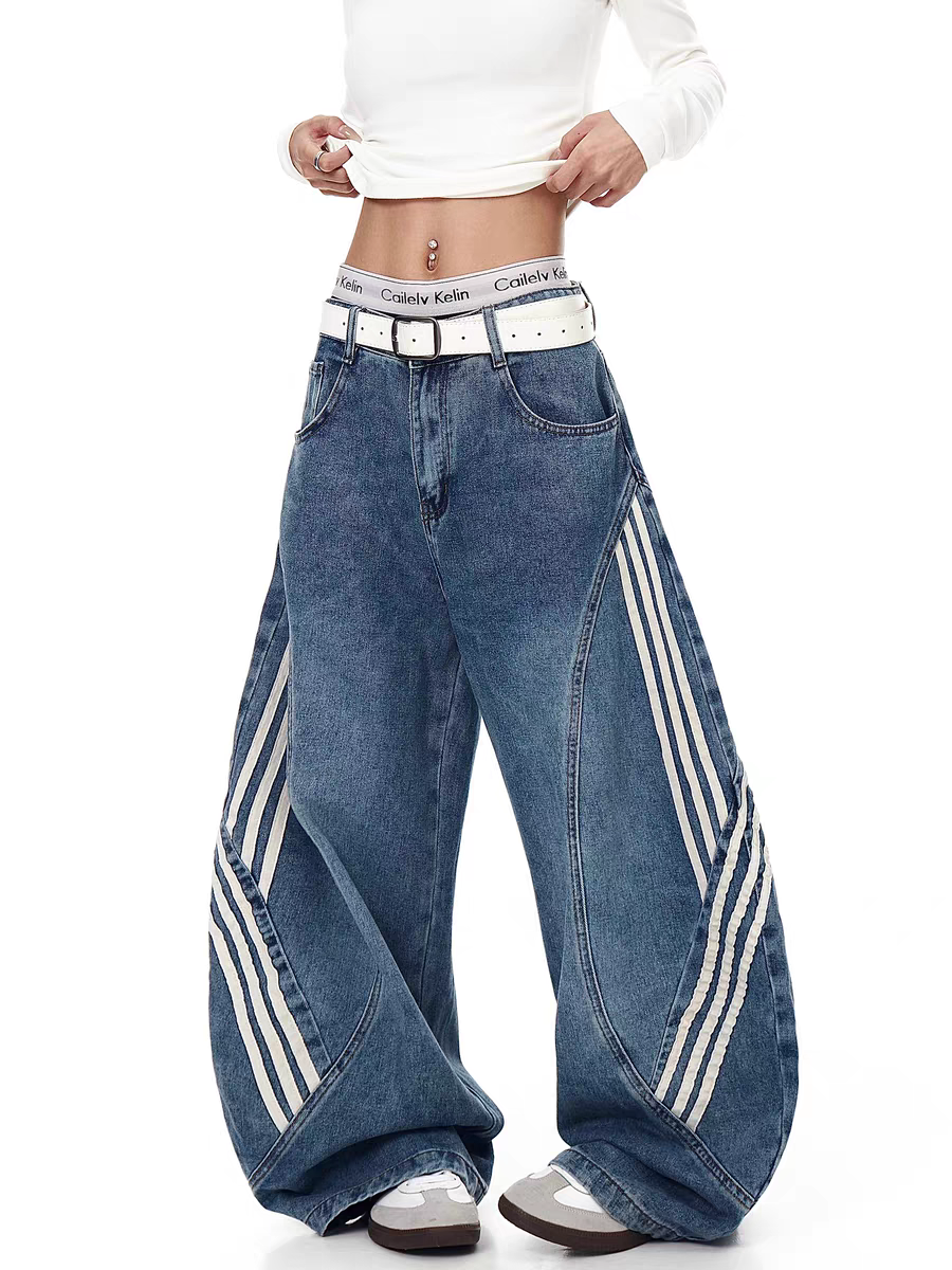 GKIKZ TRI-LINE CURVED PANEL DENIM PANTS