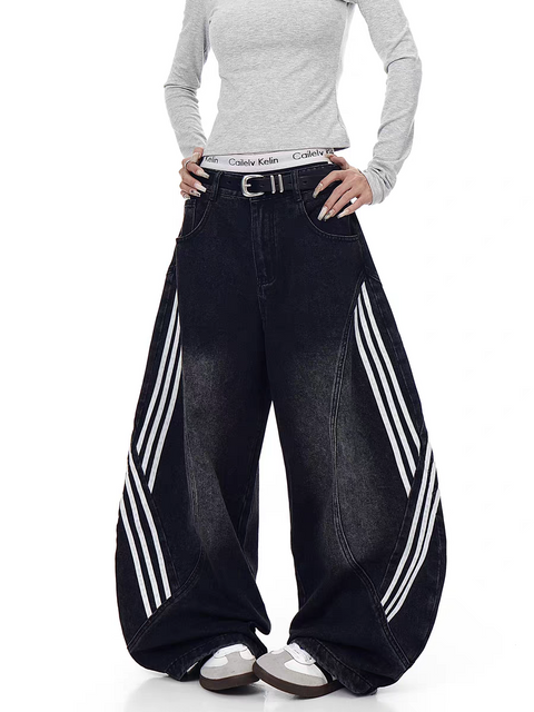 Tri-Line Curved Panel Denim Pants