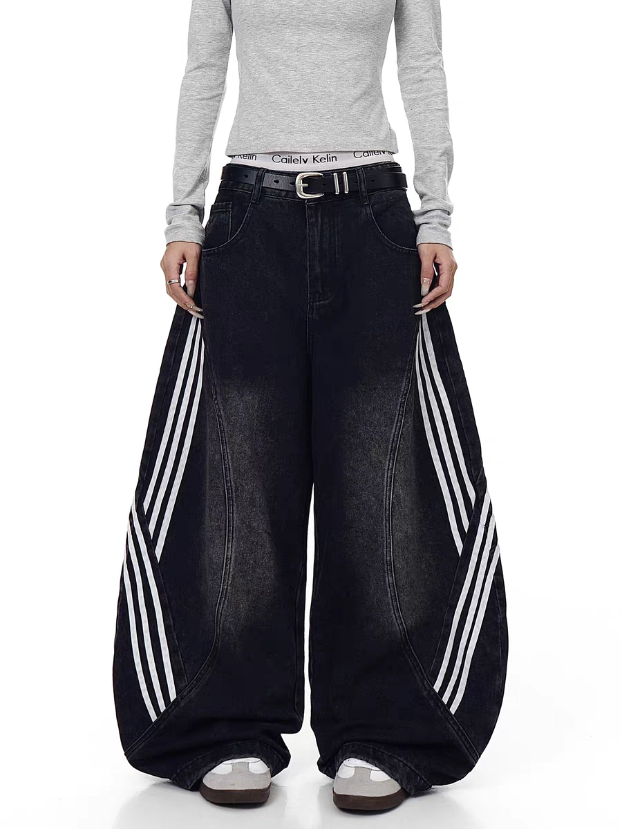 GKIKZ TRI-LINE CURVED PANEL DENIM PANTS