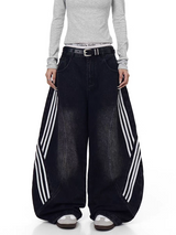 Tri-Line Curved Panel Denim Pants