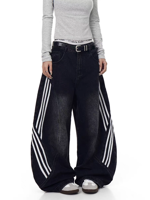Tri-Line Curved Panel Denim Pants