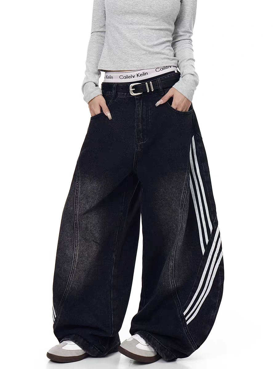 GKIKZ TRI-LINE CURVED PANEL DENIM PANTS