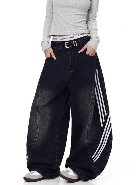 Tri-Line Curved Panel Denim Pants