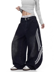 GKIKZ TRI-LINE CURVED PANEL DENIM PANTS