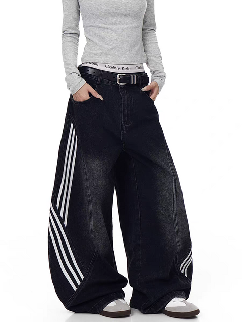 Tri-Line Curved Panel Denim Pants