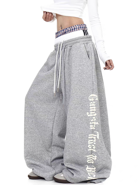 "Gangsta Trust No Bhs" Tri-Waist Wide-Leg Sweatpants