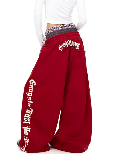 "Gangsta Trust No Bhs" Tri-Waist Wide-Leg Sweatpants