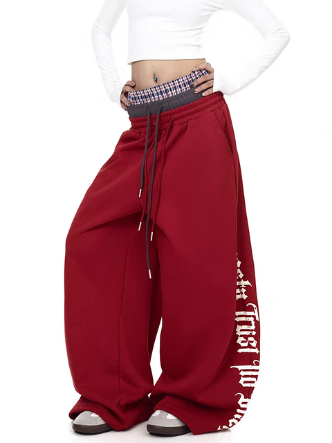 "Gangsta Trust No Bhs" Tri-Waist Wide-Leg Sweatpants