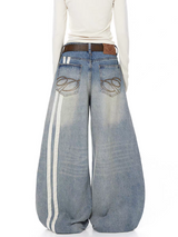 GKIKZ WASHED BLUE WIDE-LEG DENIM WITH SIDE STRIPES
