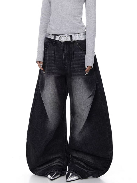 Gradient Fade Balloon-Leg Denim Pants