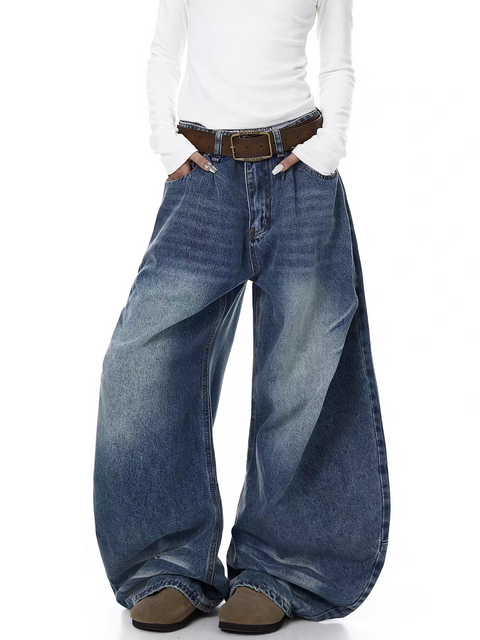 Gradient Fade Balloon-Leg Denim Pants
