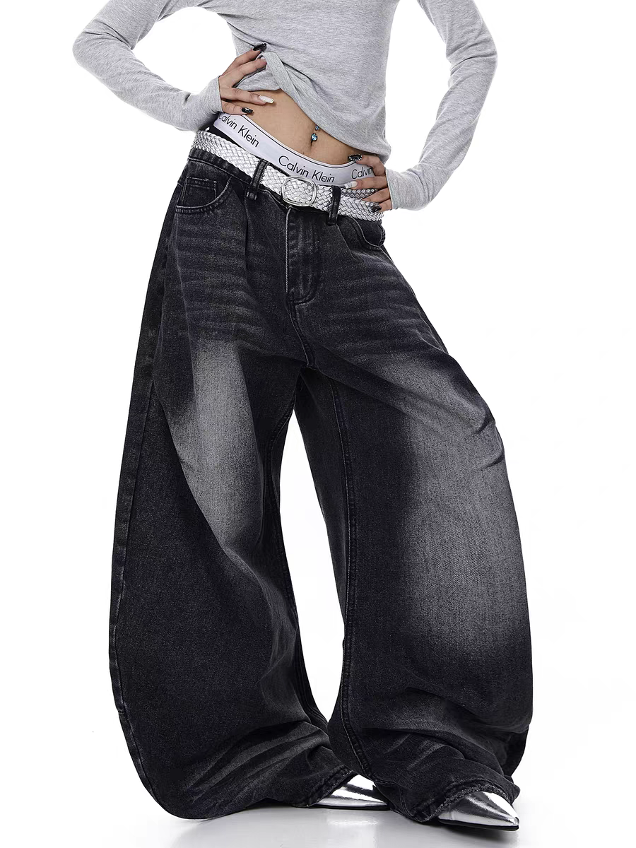 GKIKZ GRADIENT FADE BALLON-LEG DENIM PANTS