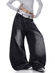 GKIKZ GRADIENT FADE BALLON-LEG DENIM PANTS