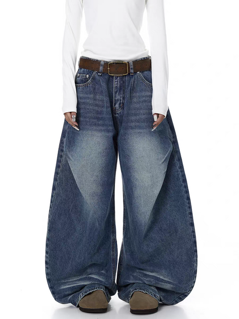 Gradient Fade Balloon-Leg Denim Pants