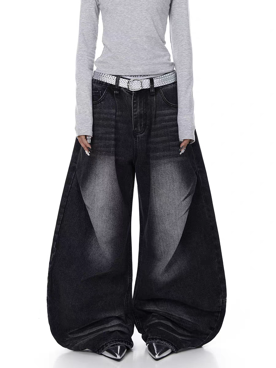 GKIKZ GRADIENT FADE BALLON-LEG DENIM PANTS