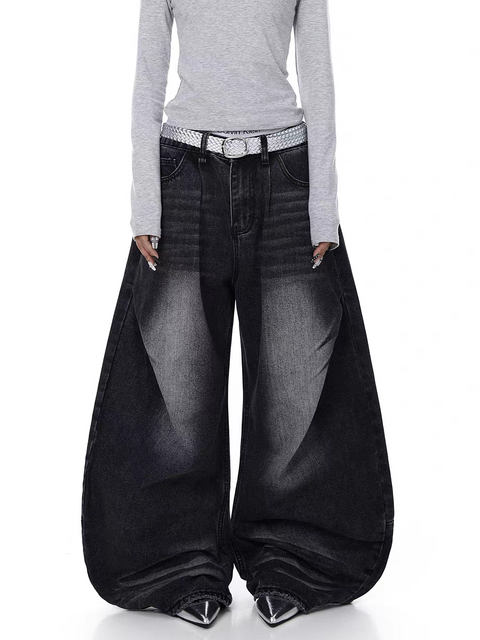 Gradient Fade Balloon-Leg Denim Pants