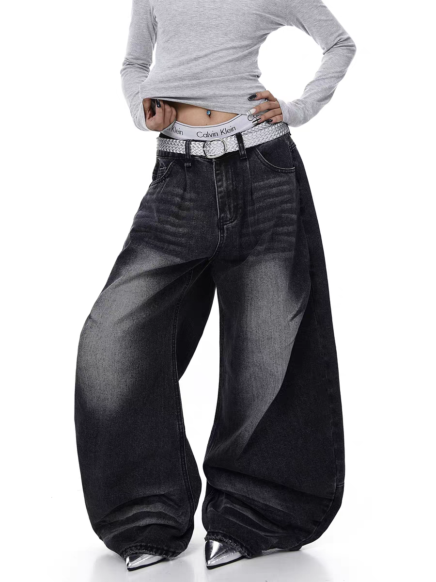 GKIKZ GRADIENT FADE BALLON-LEG DENIM PANTS