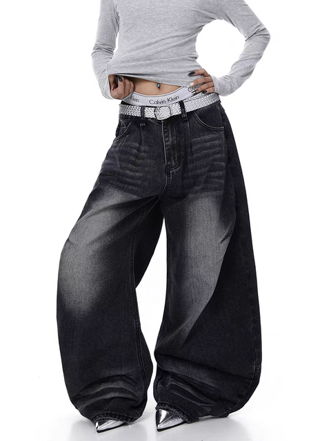 Gradient Fade Balloon-Leg Denim Pants